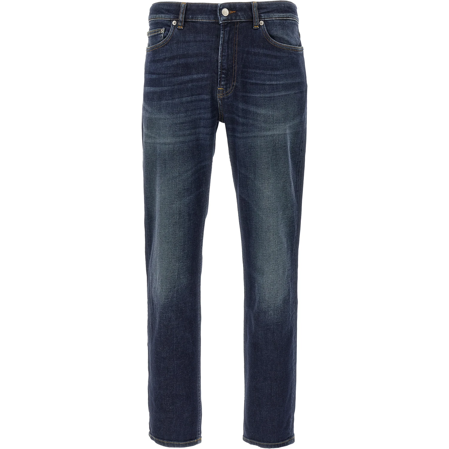 Blue Cotton Straight-Leg Jeans