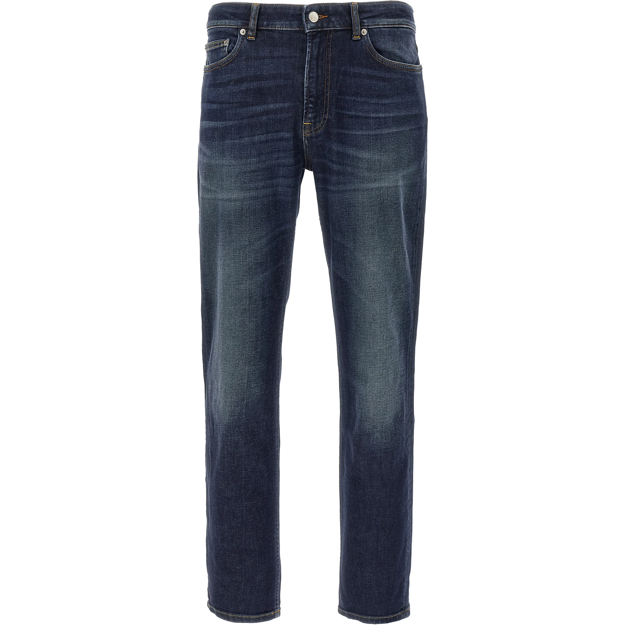 Blue Cotton Straight-Leg Jeans