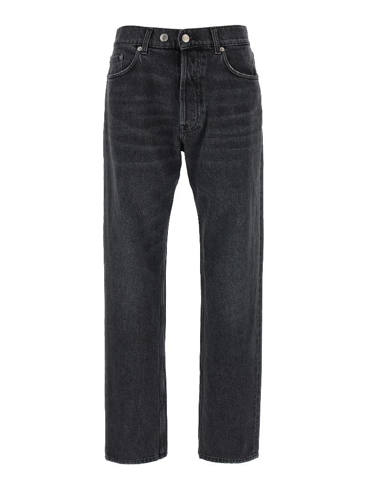 Black Cotton Straight-Leg Jeans