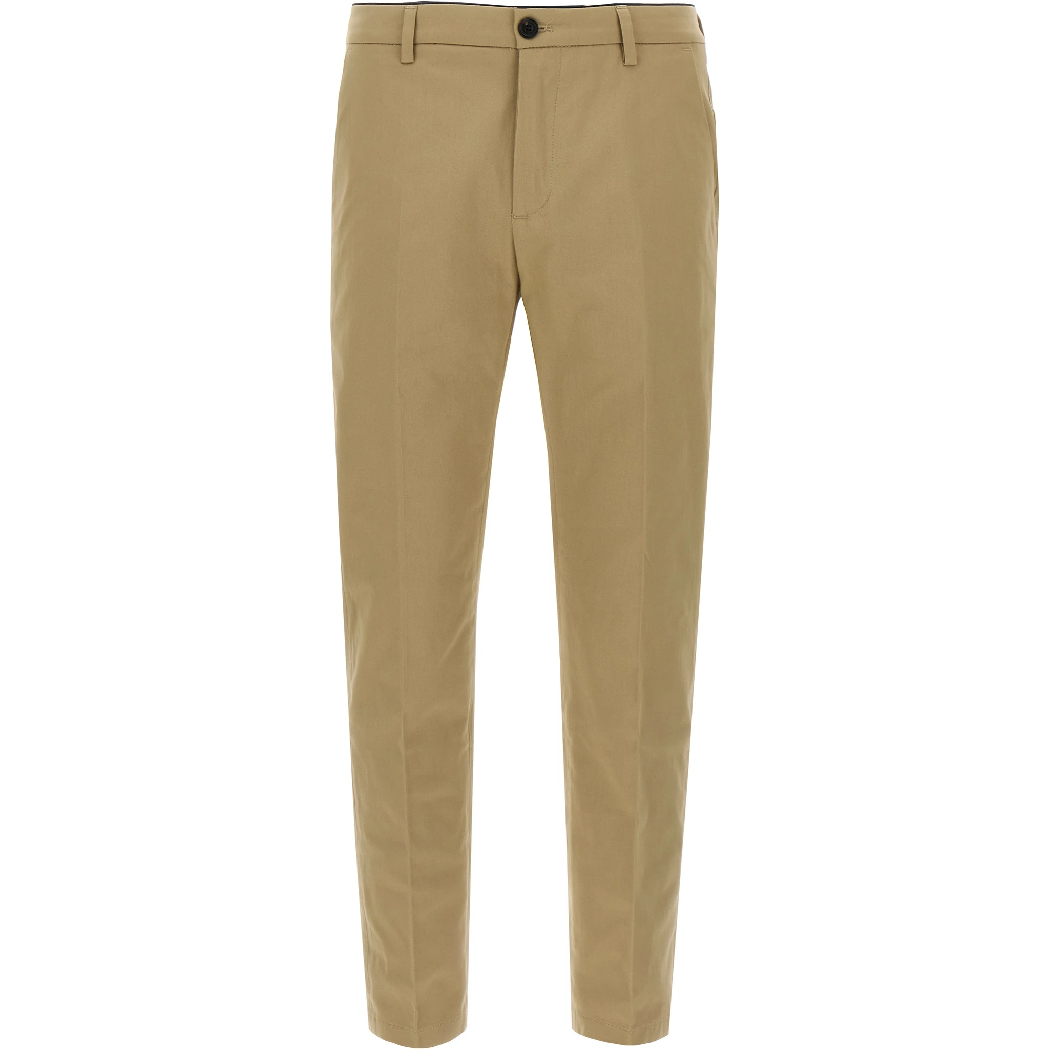 Beige Cotton Cropped Pants
