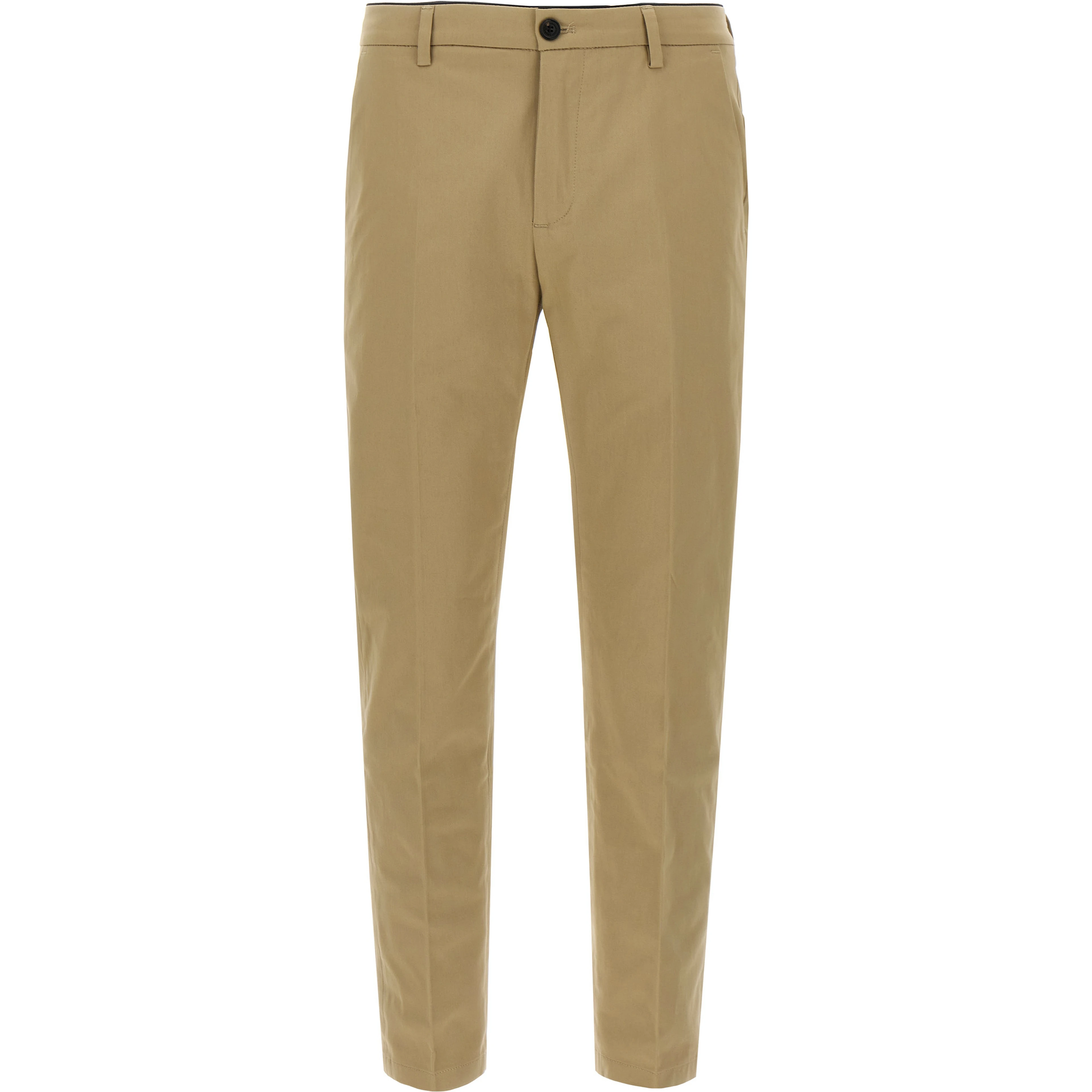 Beige Cotton Cropped Pants