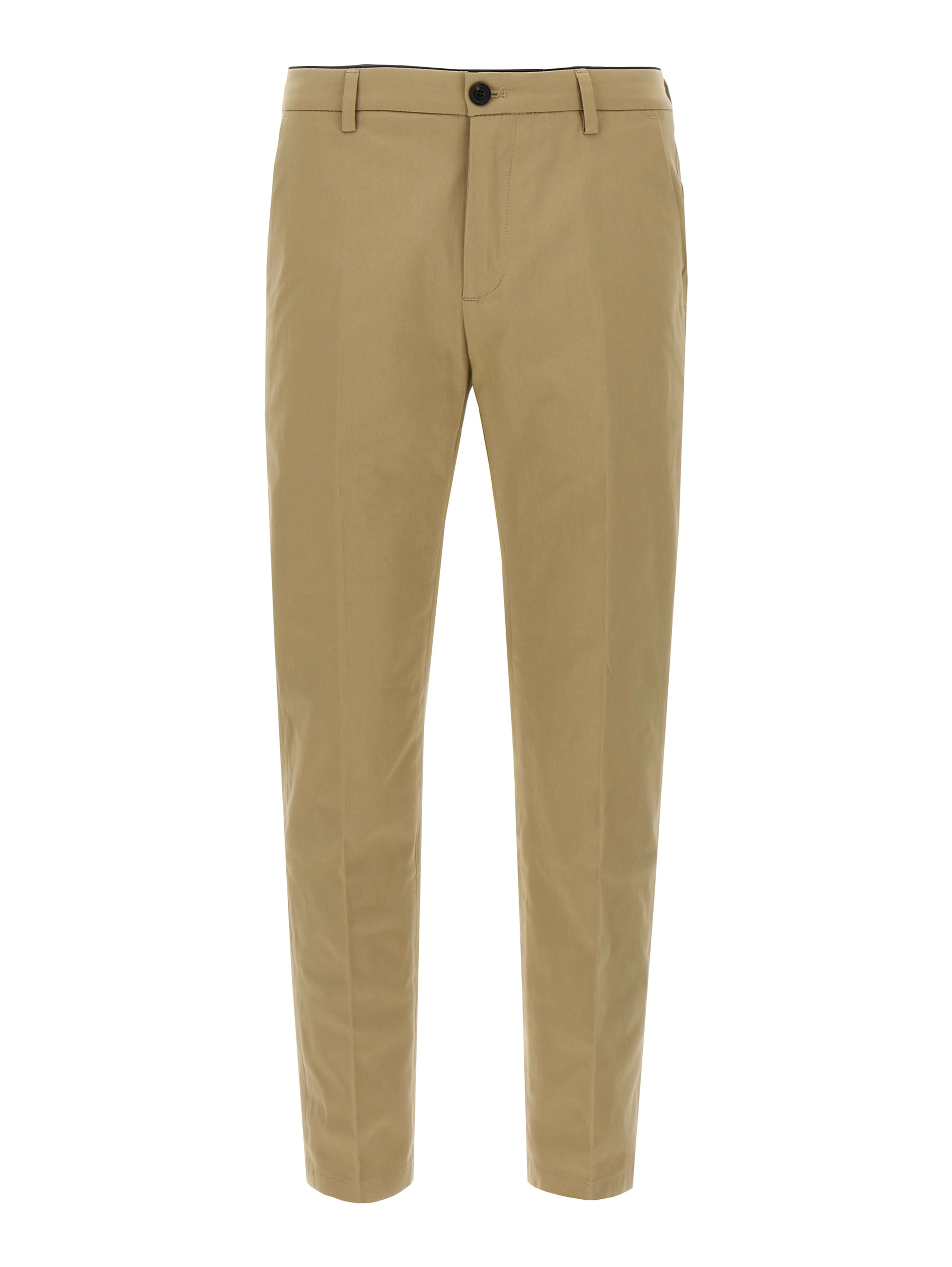 Beige Cotton Cropped Pants
