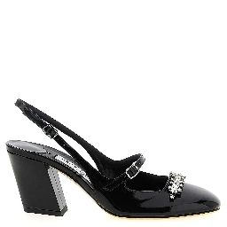 Black Leather Mid Heel Pumps