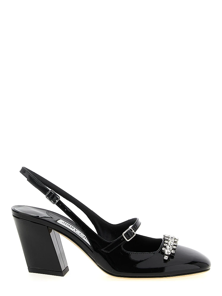 Black Leather Mid Heel Pumps
