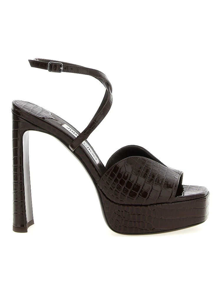 Brown Leather Stiletto Heel Sandals