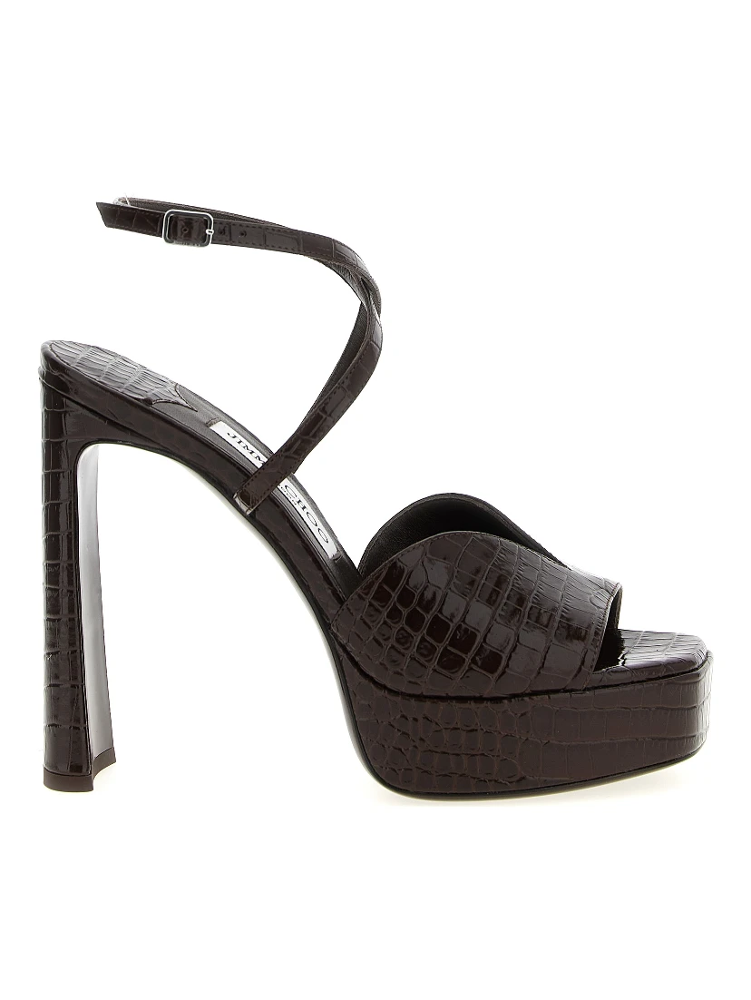 Brown Leather Stiletto Heel Sandals