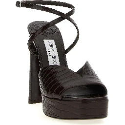 Brown Leather Stiletto Heel Sandals