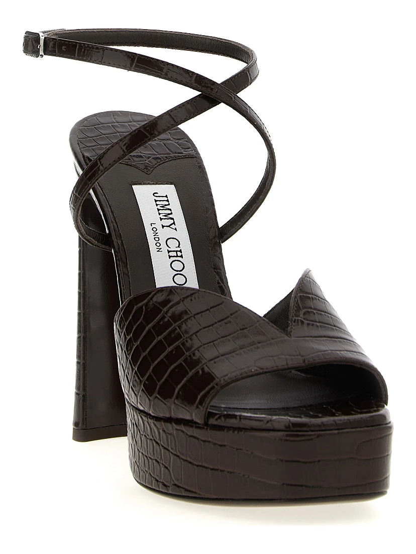 Brown Leather Stiletto Heel Sandals