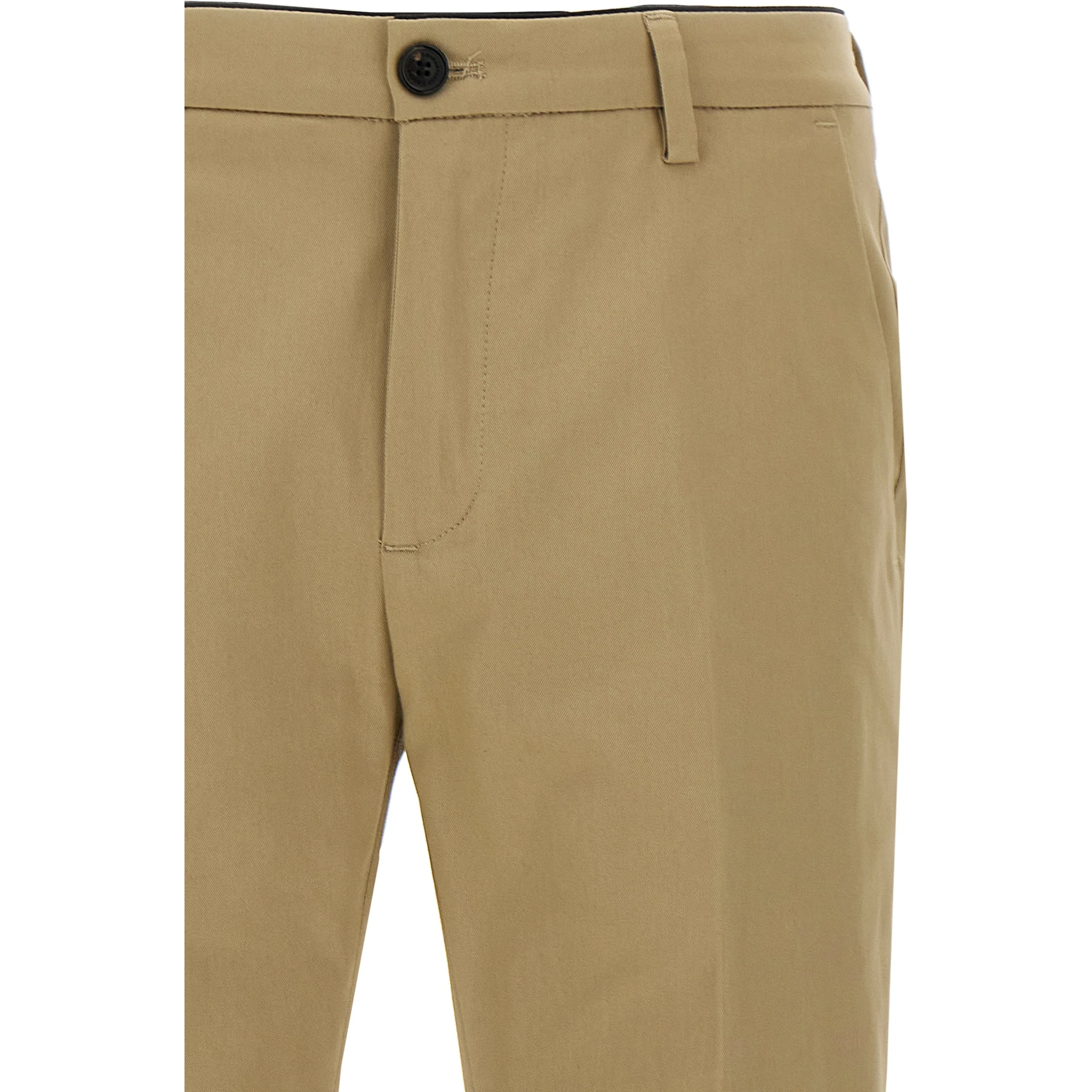 Beige Cotton Cropped Pants