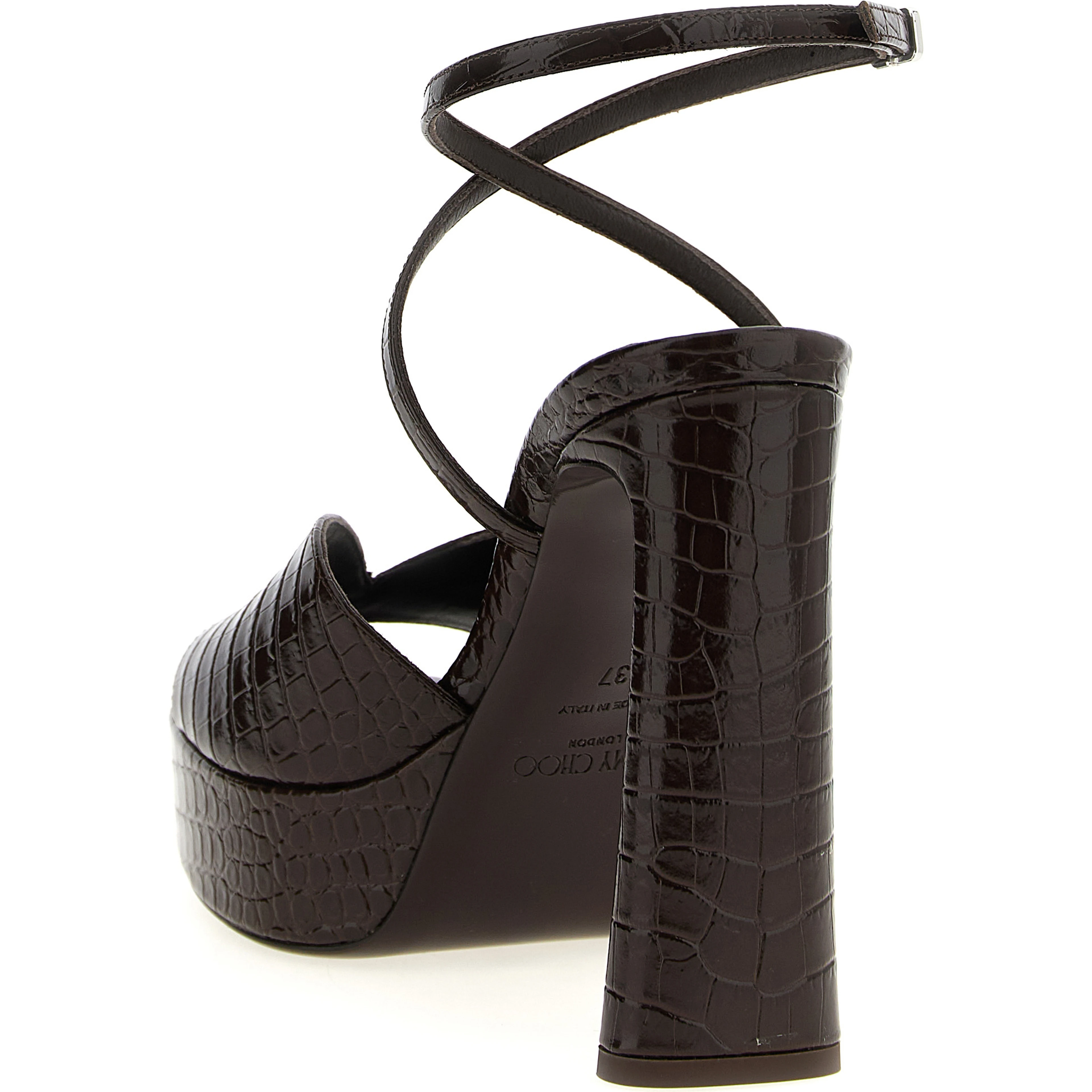 Brown Leather Stiletto Heel Sandals