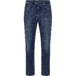 Blue Cotton Straight-Leg Jeans