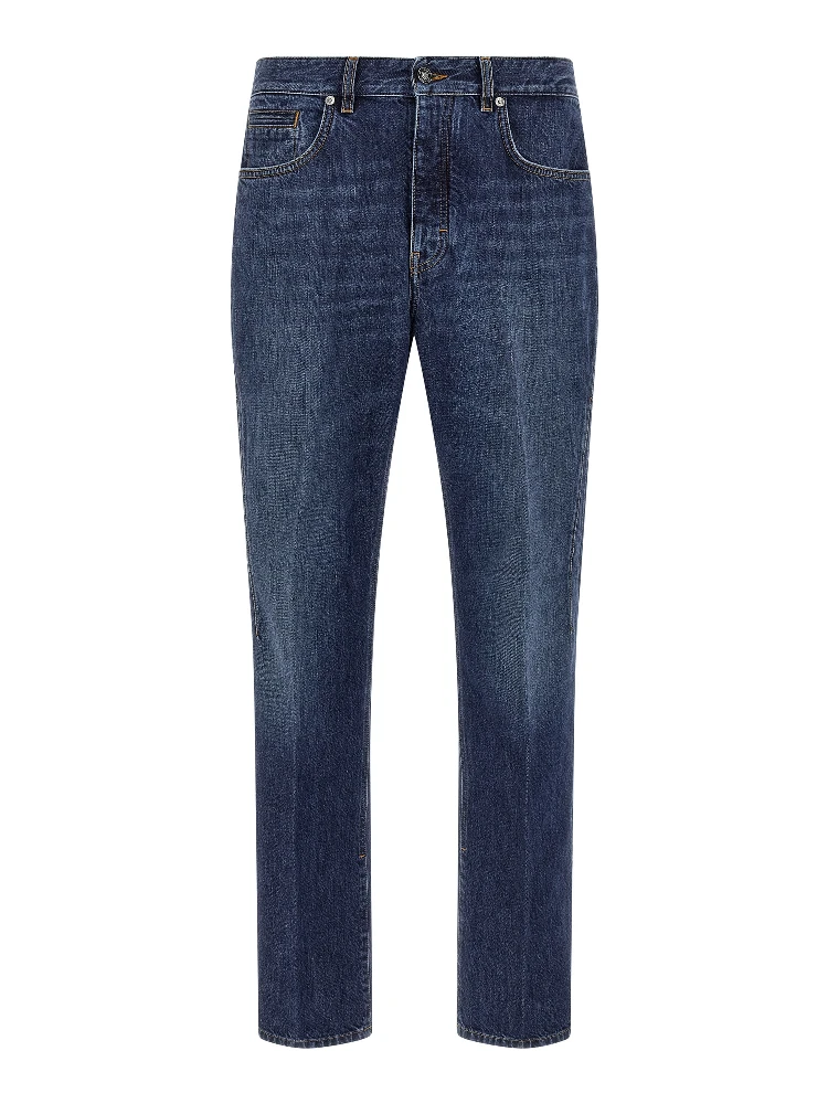 Blue Cotton Straight-Leg Jeans