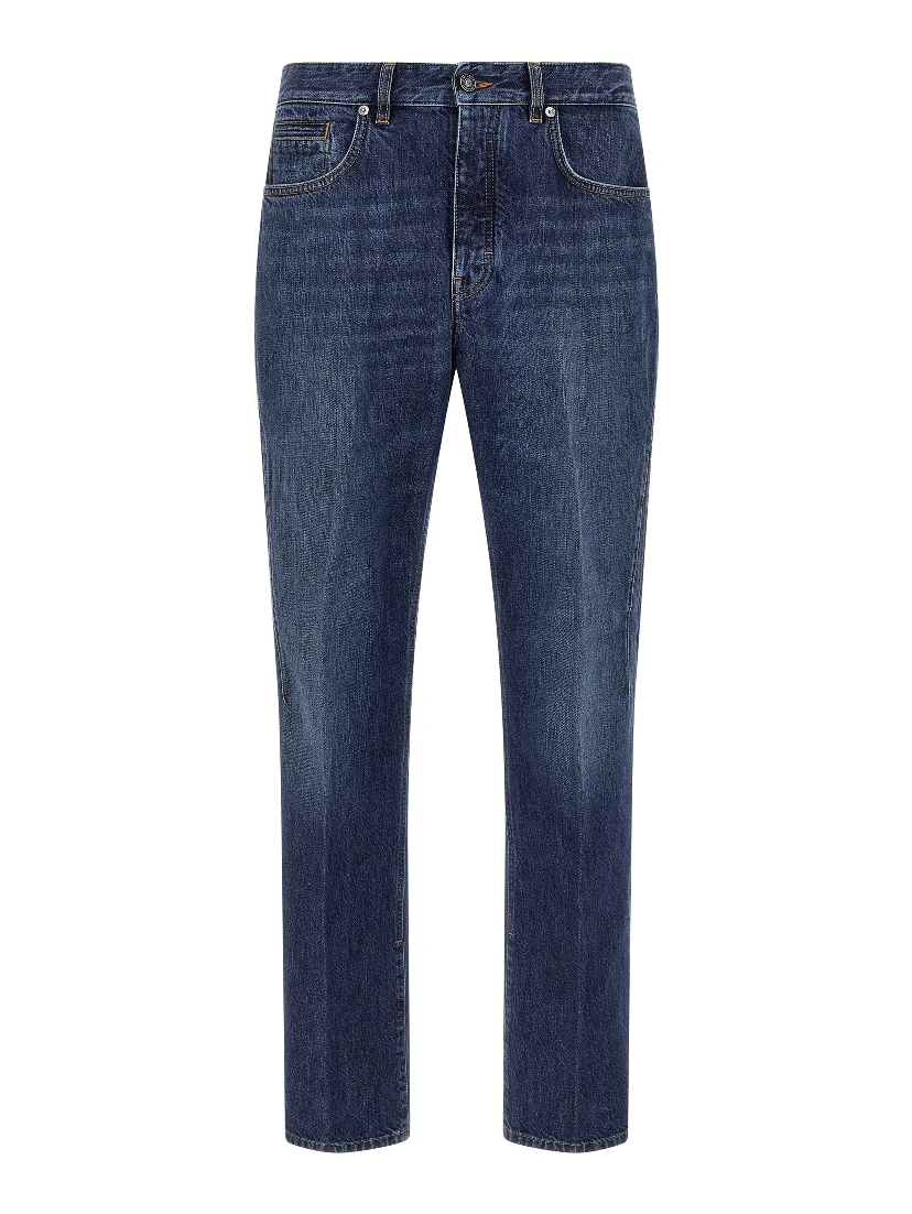 Blue Cotton Straight-Leg Jeans