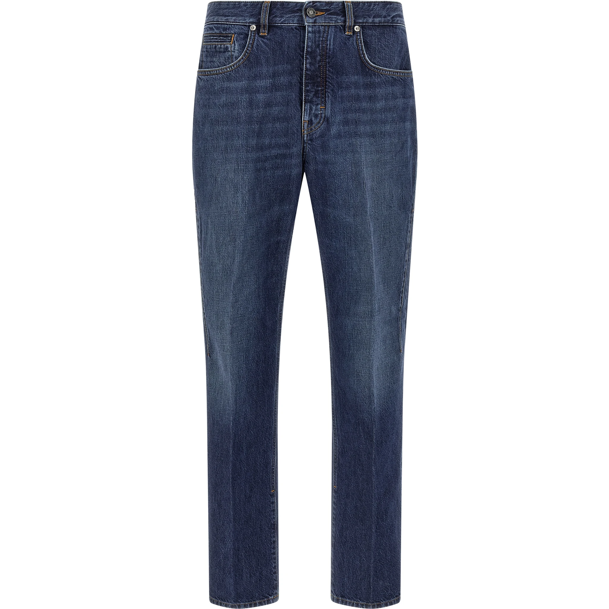 Blue Cotton Straight-Leg Jeans