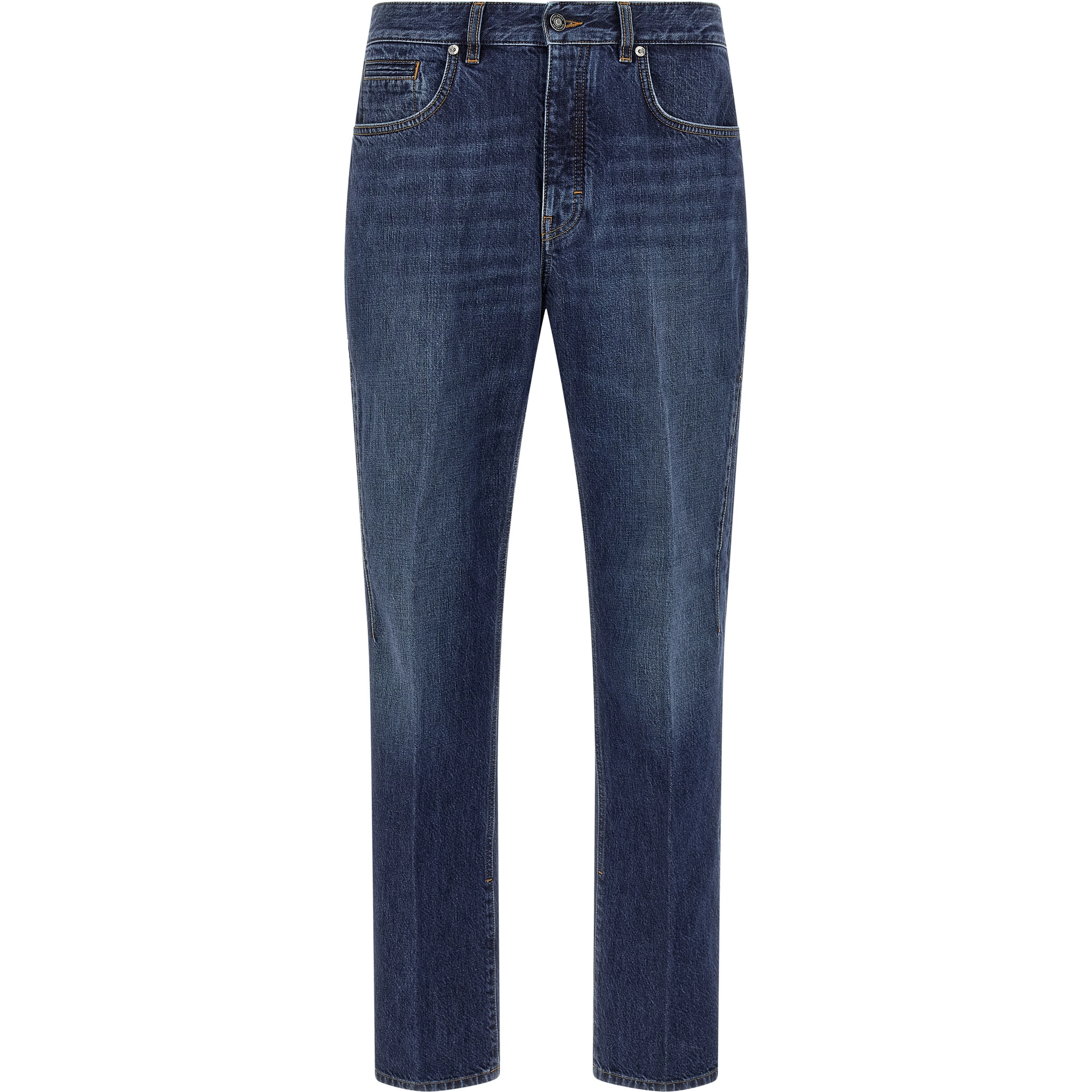 Blue Cotton Straight-Leg Jeans