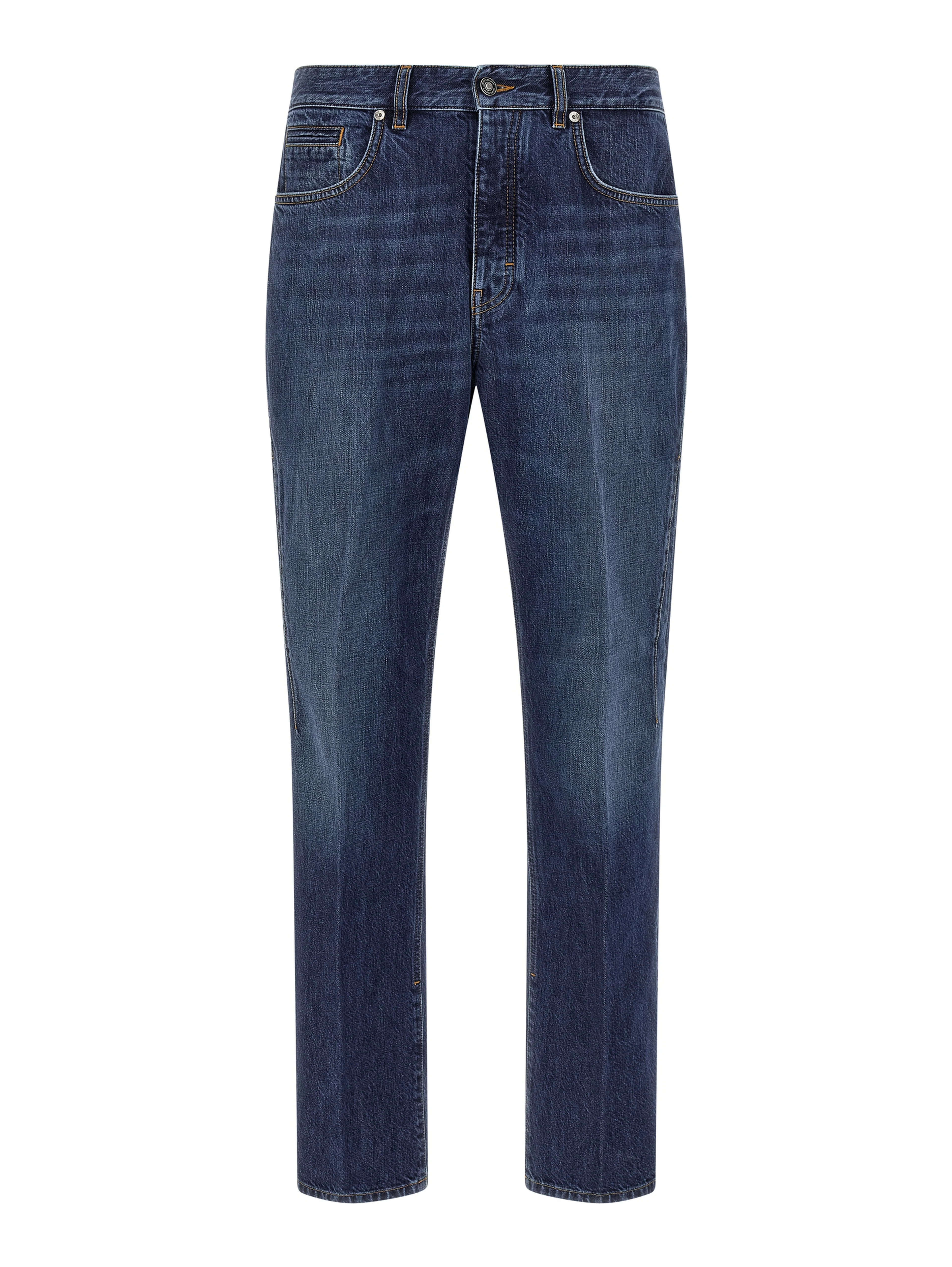 Blue Cotton Straight-Leg Jeans