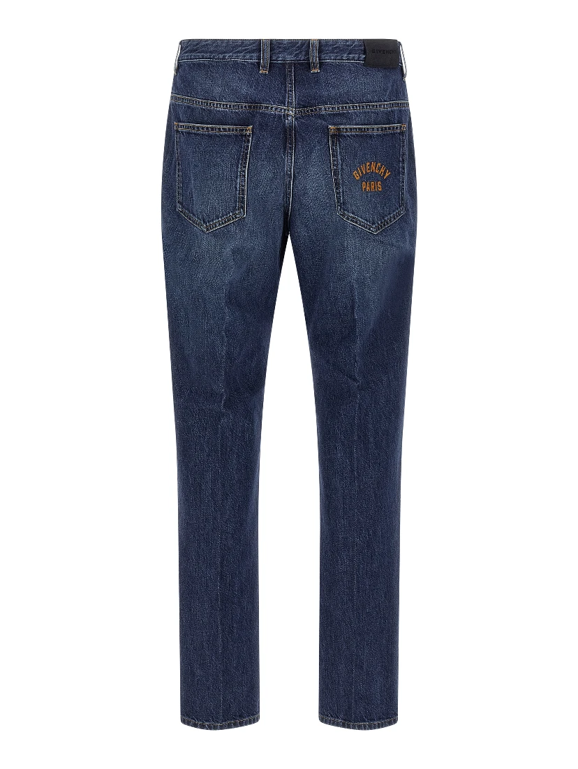 Blue Cotton Straight-Leg Jeans