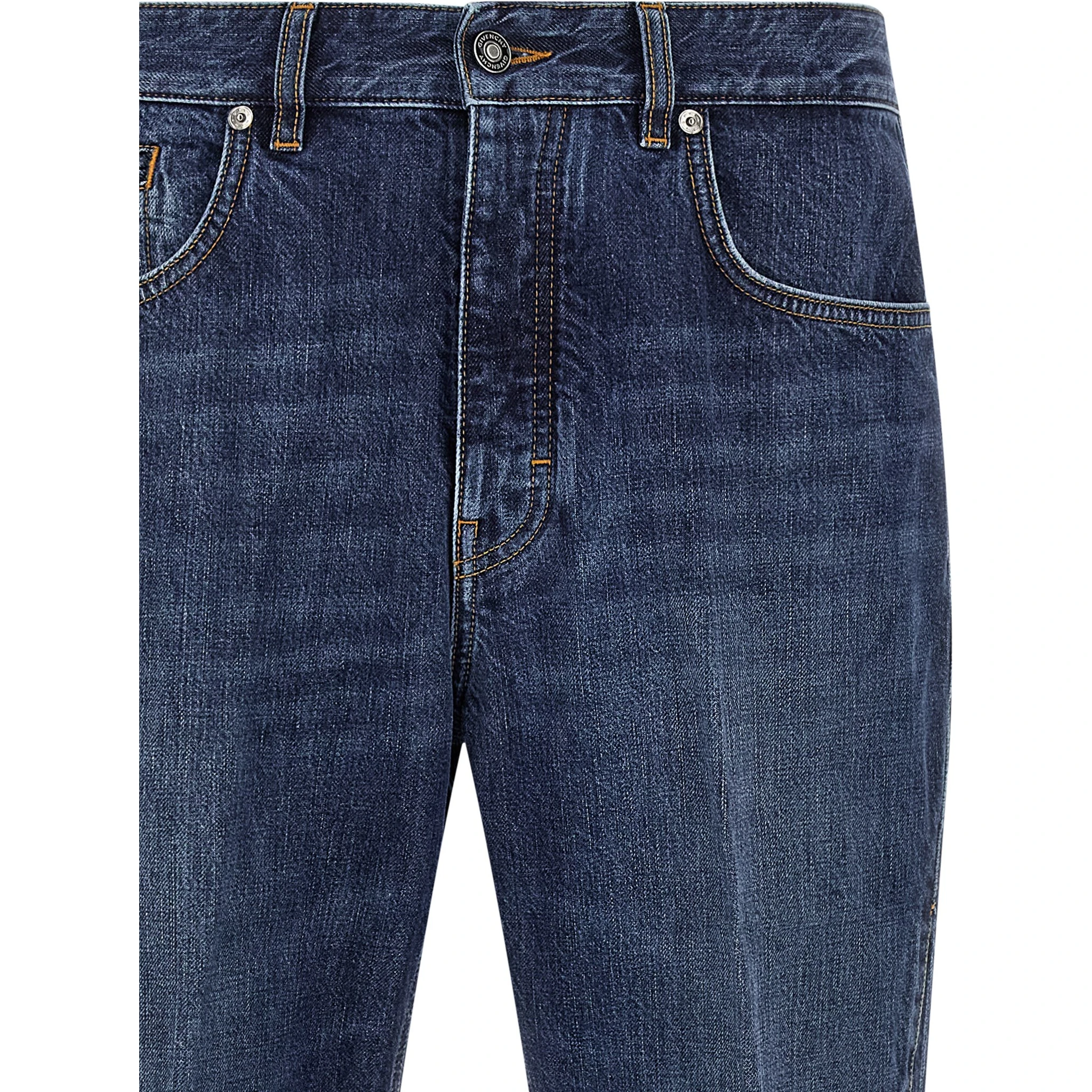 Blue Cotton Straight-Leg Jeans