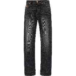 Black Cotton Straight-Leg Jeans