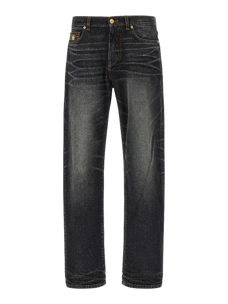 Black Cotton Straight-Leg Jeans