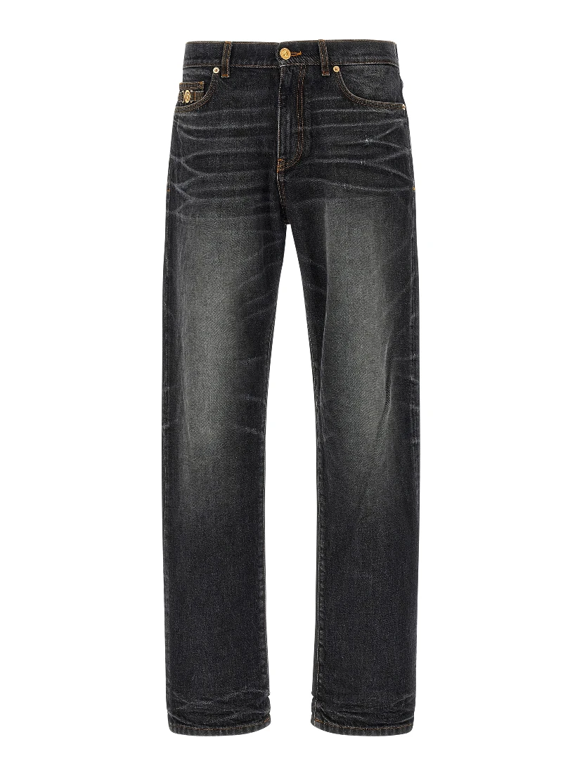 Black Cotton Straight-Leg Jeans
