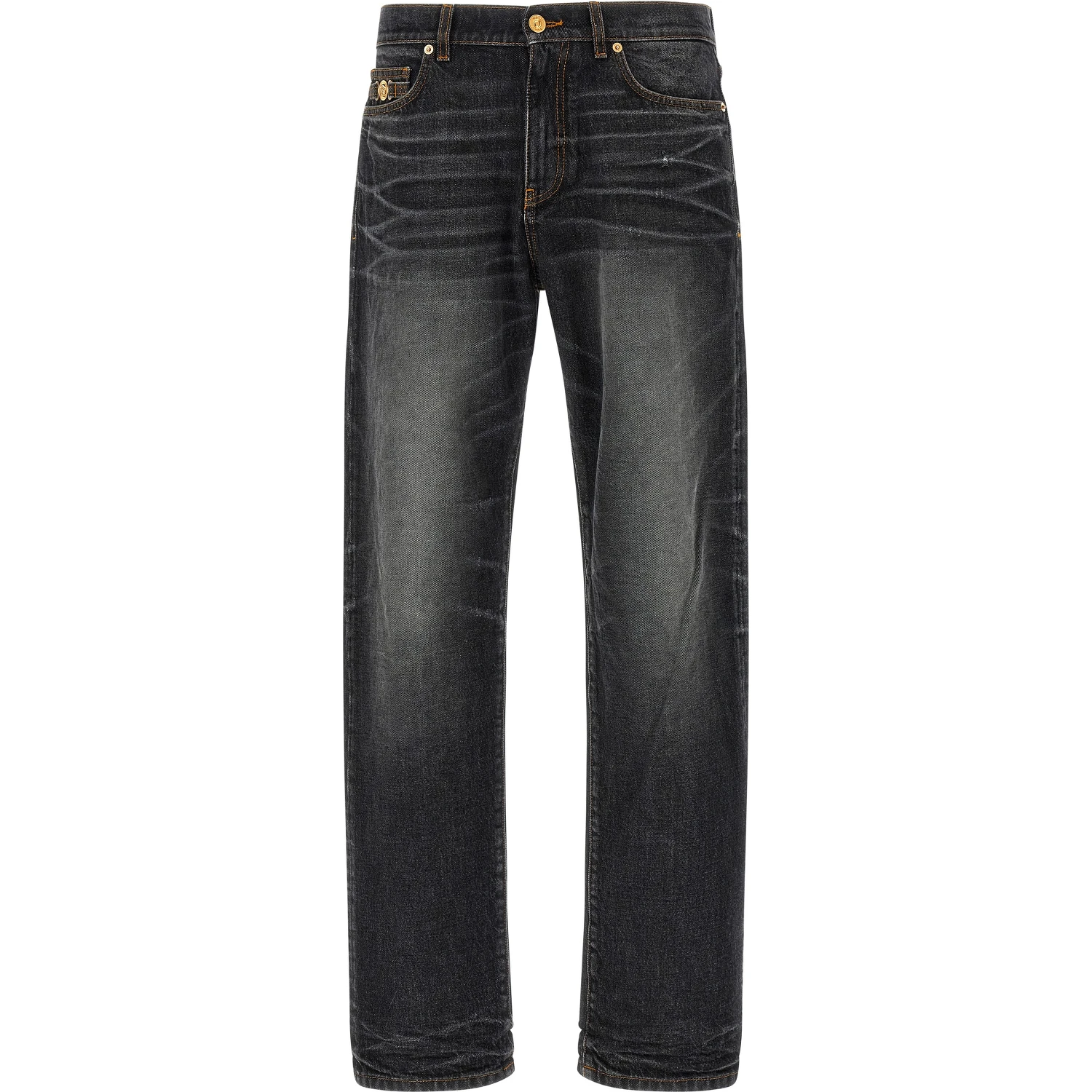 Black Cotton Straight-Leg Jeans
