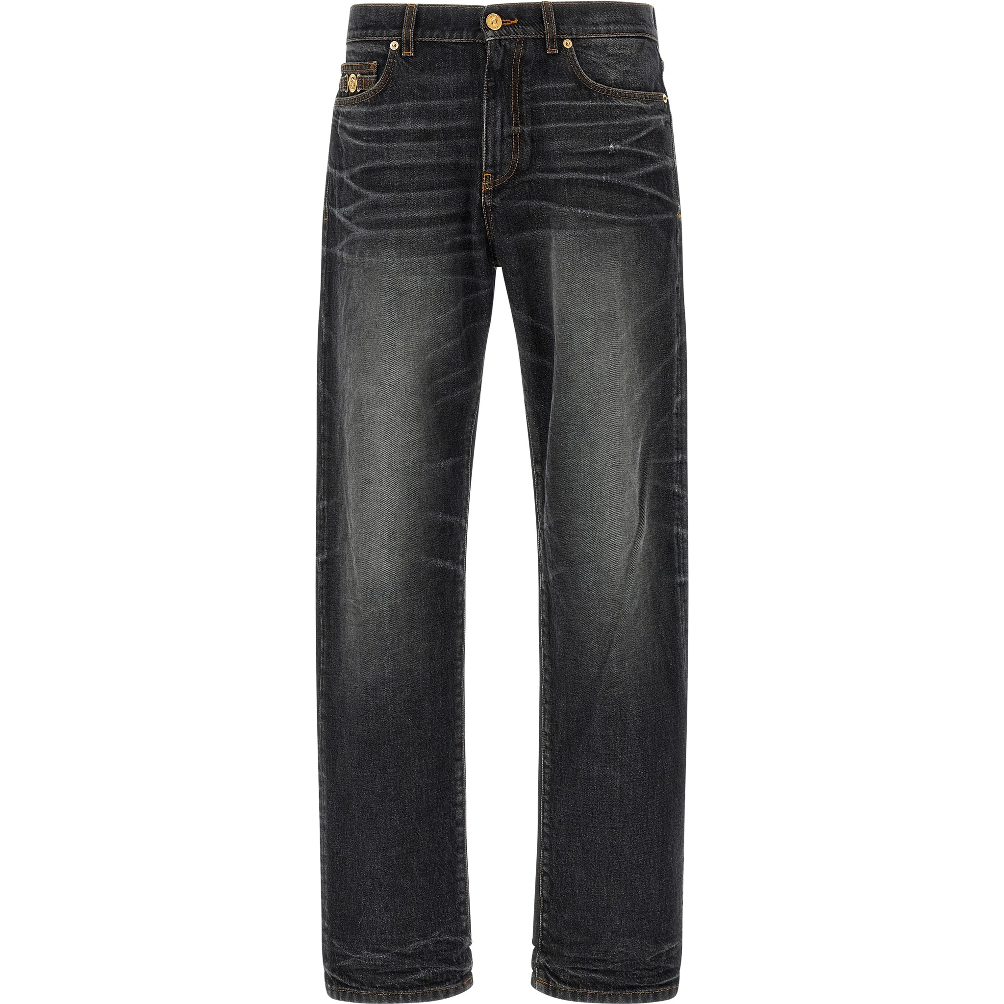 Black Cotton Straight-Leg Jeans