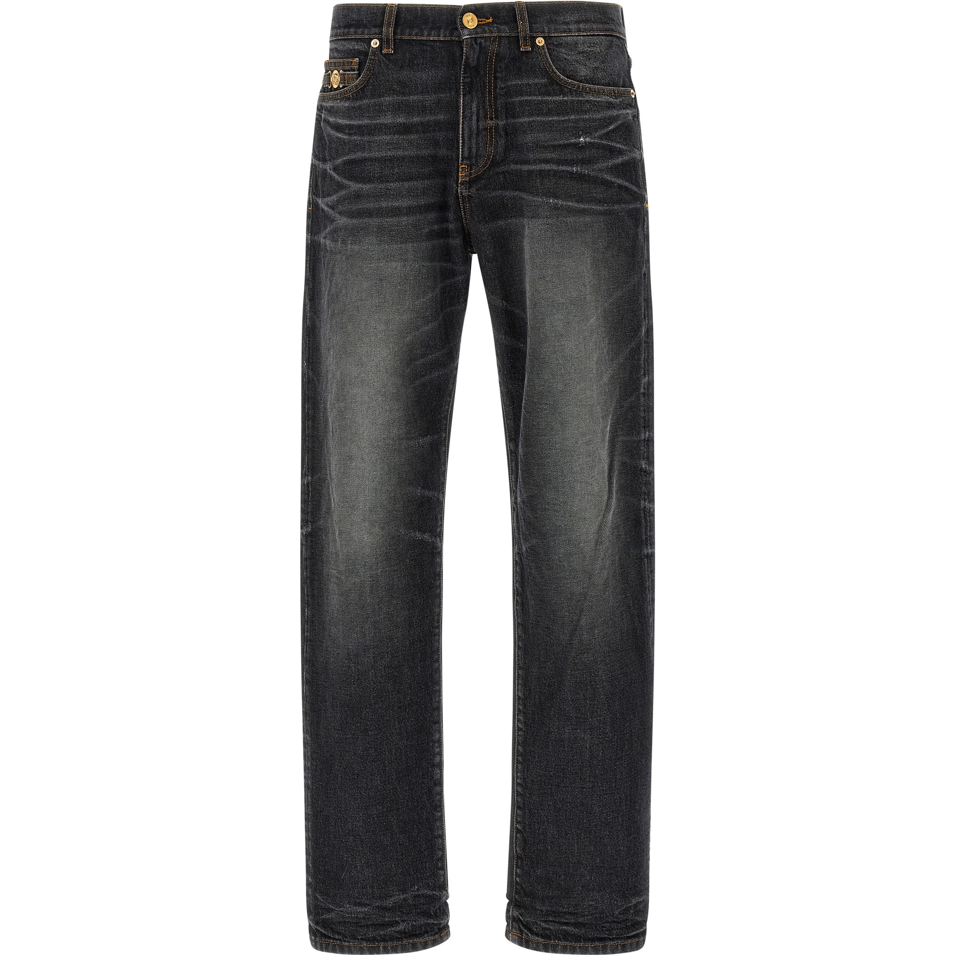 Black Cotton Straight-Leg Jeans