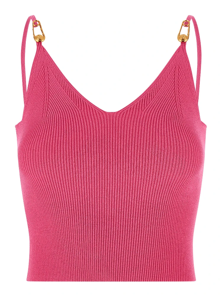 Fuchsia Viscose Sleeveles T-Shirt