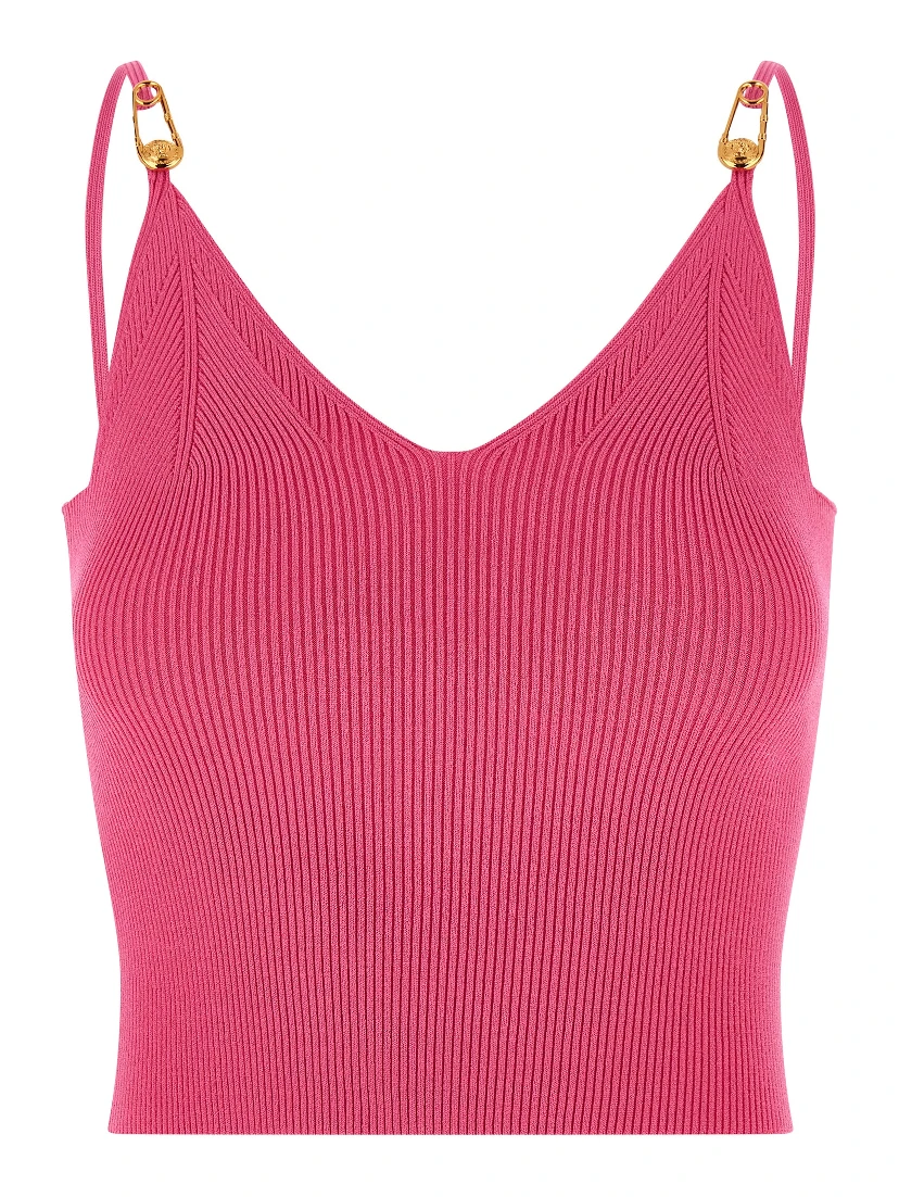 Fuchsia Viscose Sleeveles T-Shirt