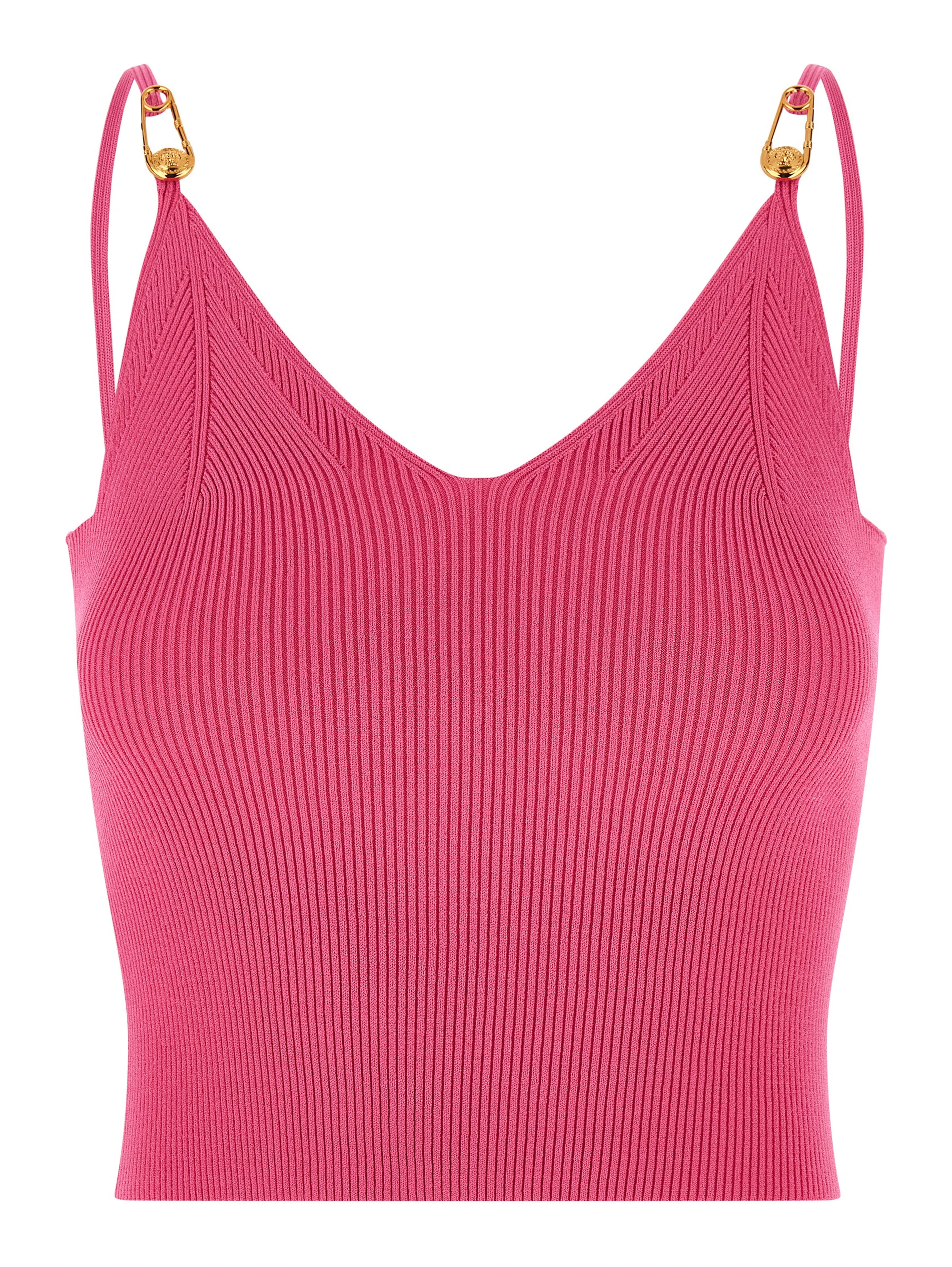 Fuchsia Viscose Sleeveles T-Shirt