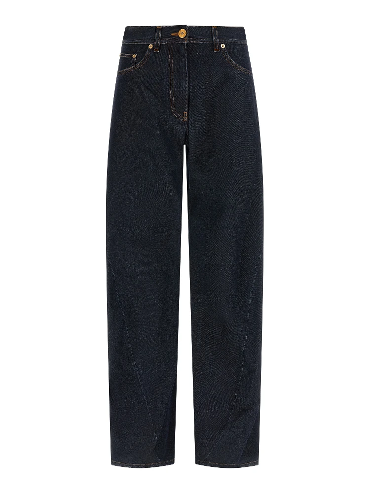 Blue Cotton High-Waisted Jean