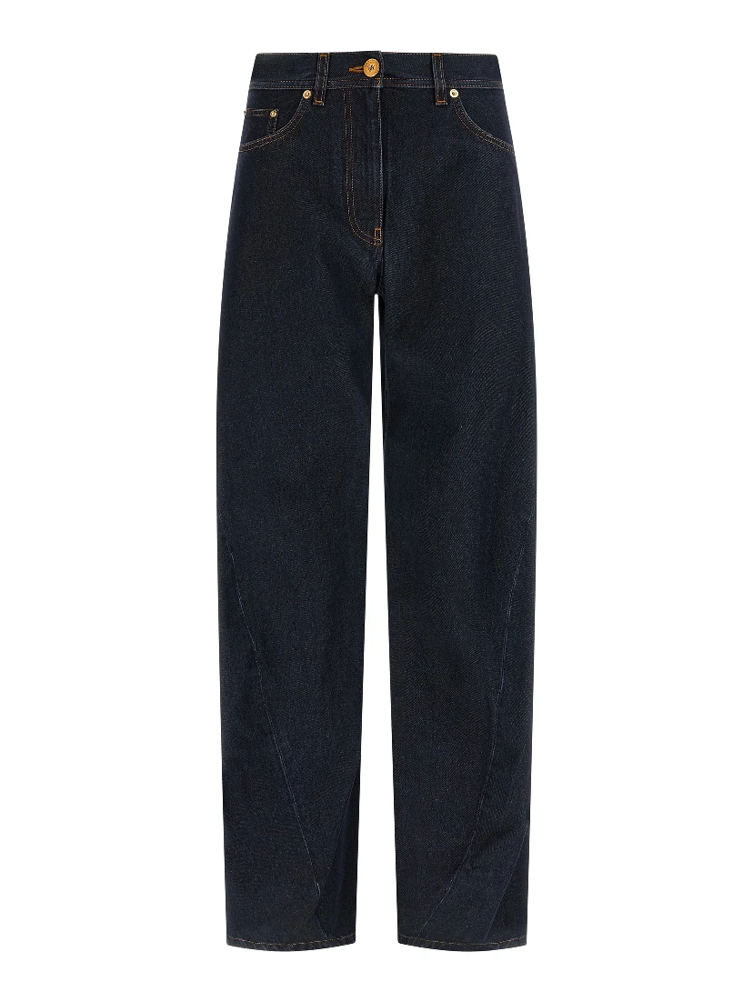 Blue Cotton High-Waisted Jean