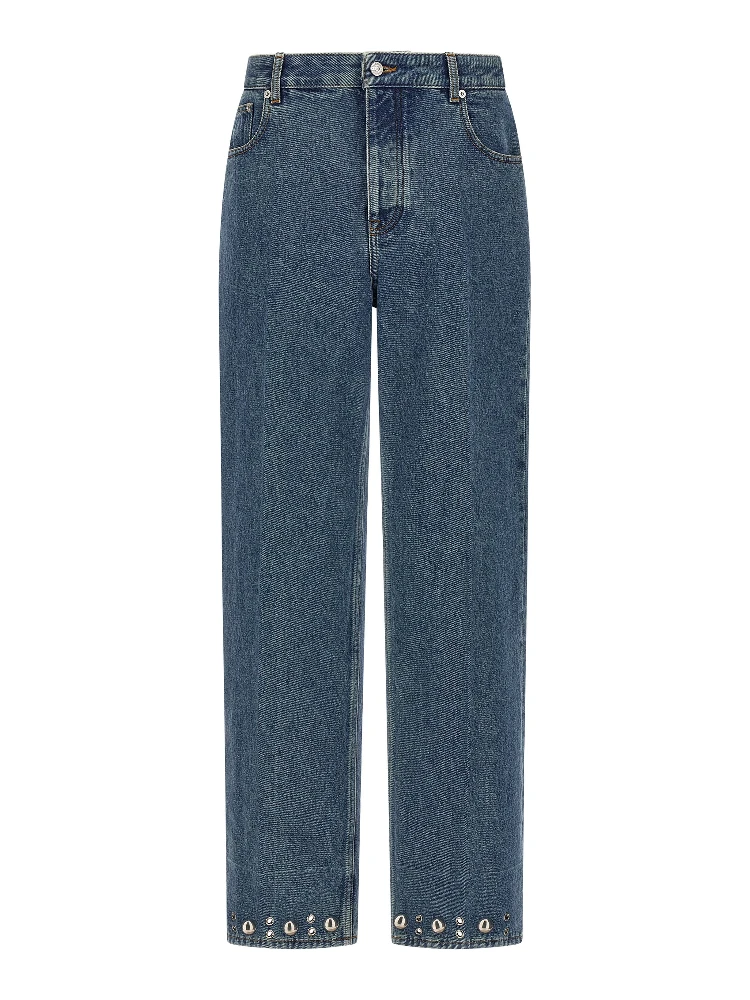 Blue Cotton Straight-Leg Jeans