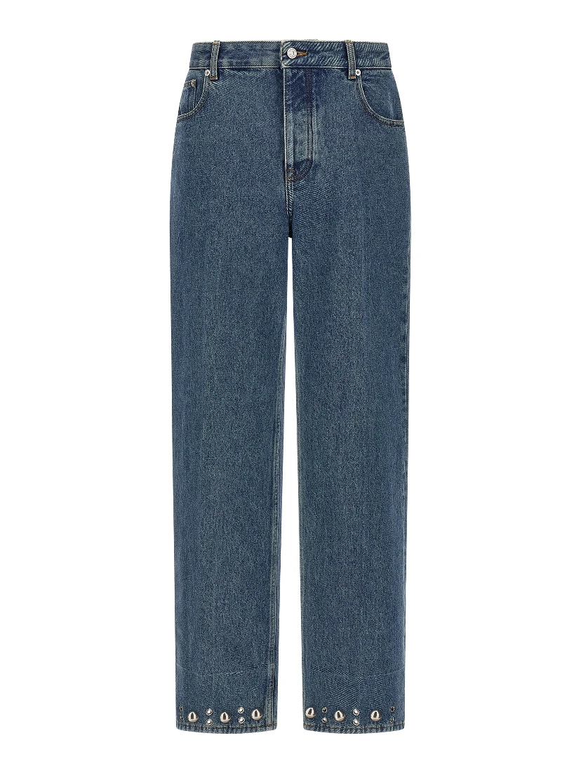 Blue Cotton Straight-Leg Jeans