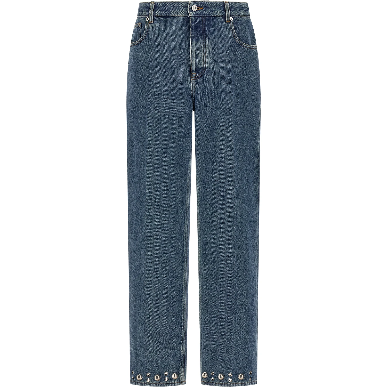 Blue Cotton Straight-Leg Jeans