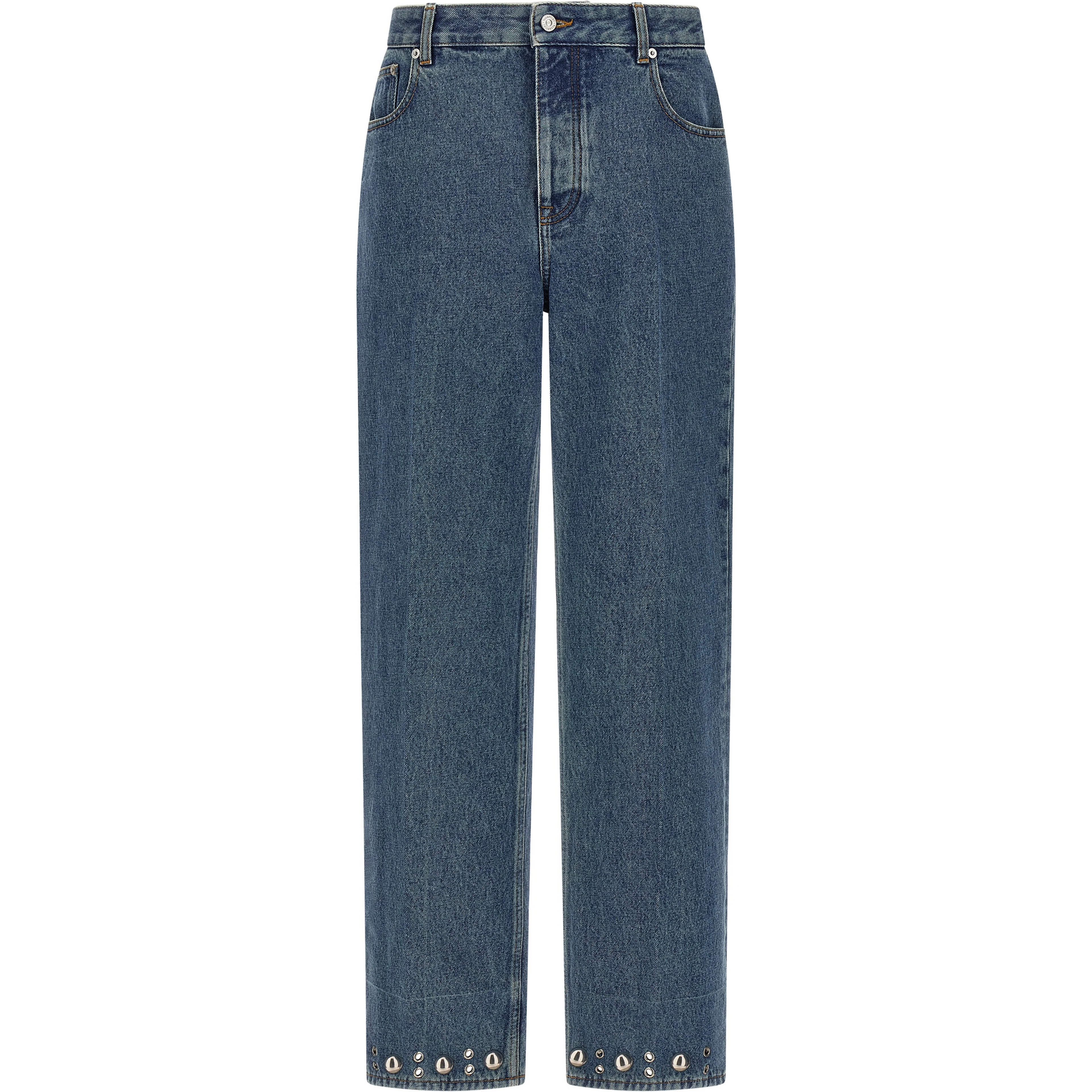 Blue Cotton Straight-Leg Jeans