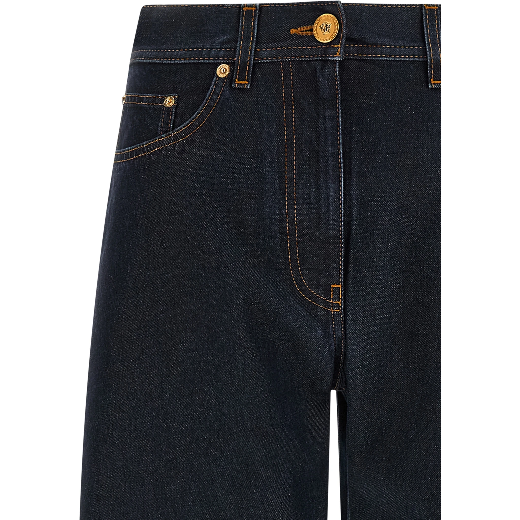 Blue Cotton High-Waisted Jean
