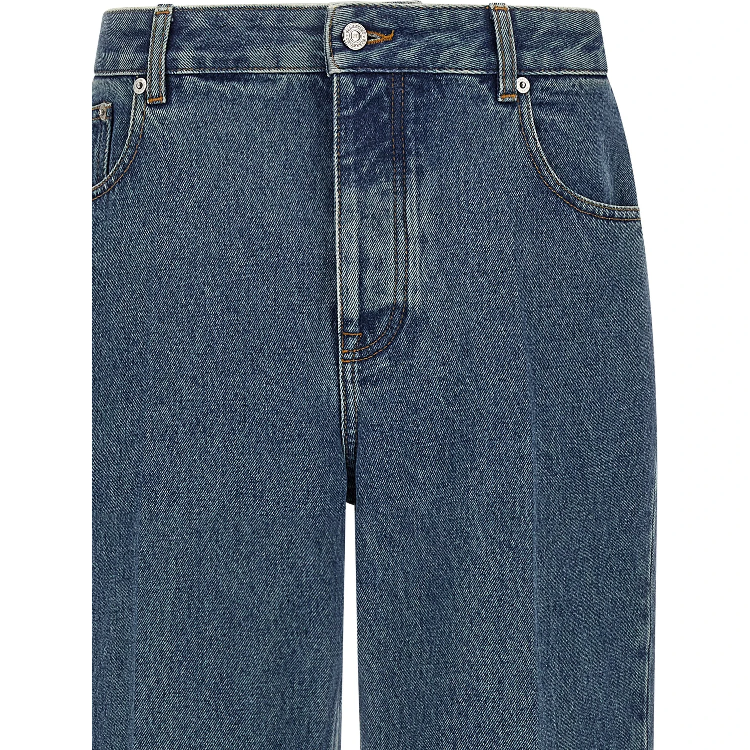 Blue Cotton Straight-Leg Jeans