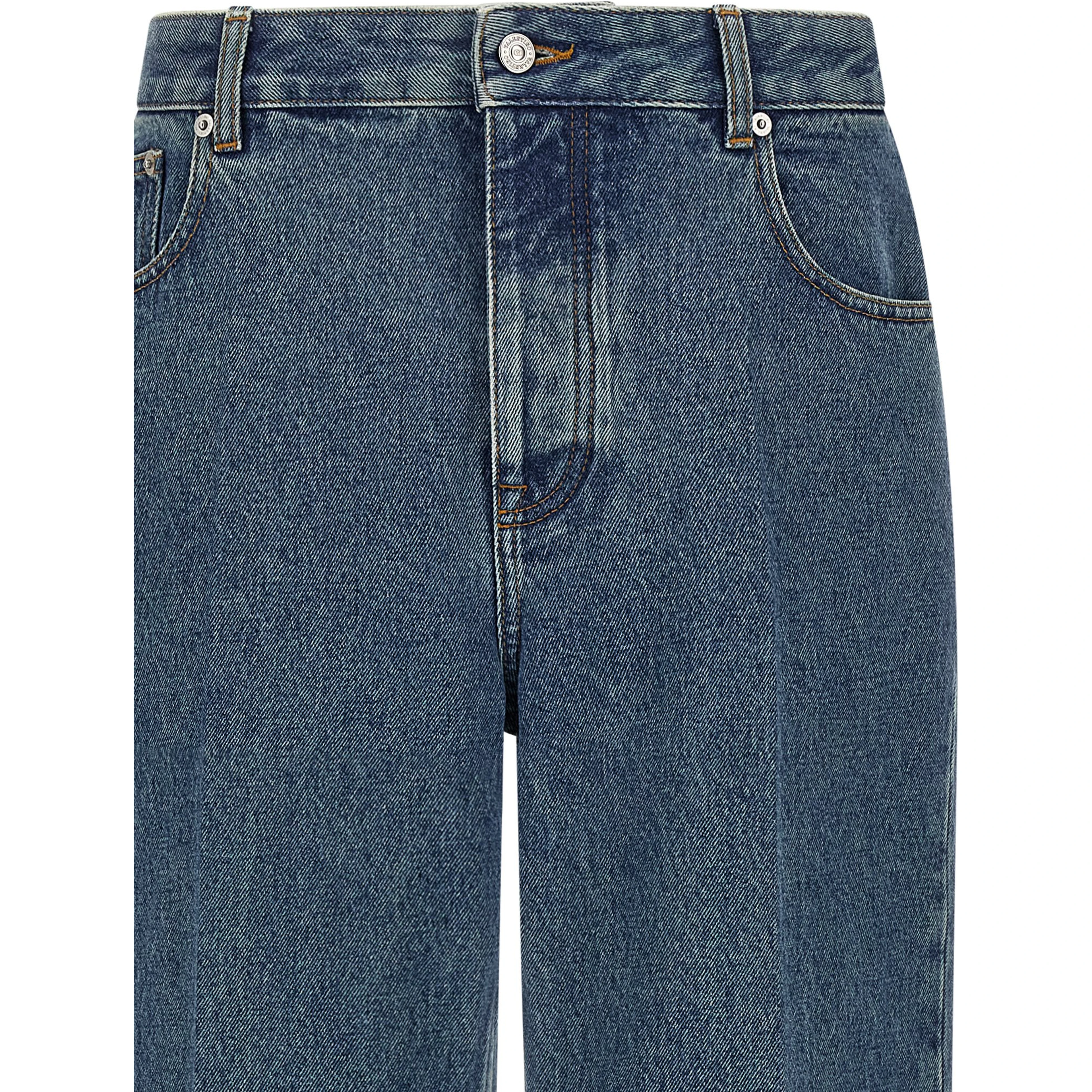 Blue Cotton Straight-Leg Jeans