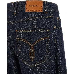 Blue Cotton High-Waisted Jean