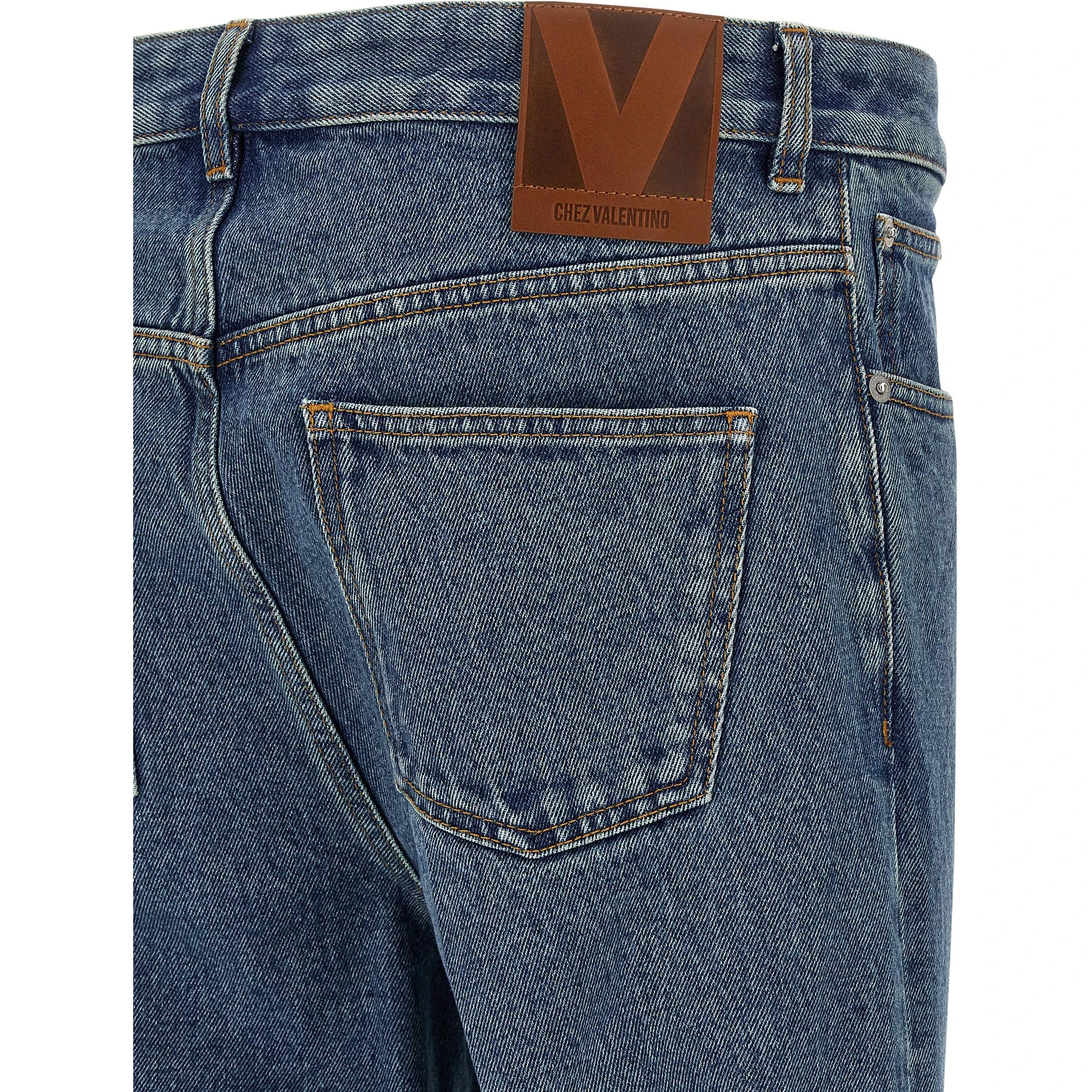 Blue Cotton Straight-Leg Jeans