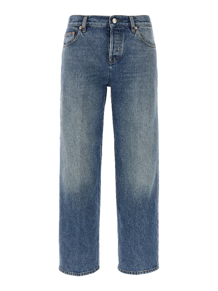 Blue Cotton Straight-Leg Jeans