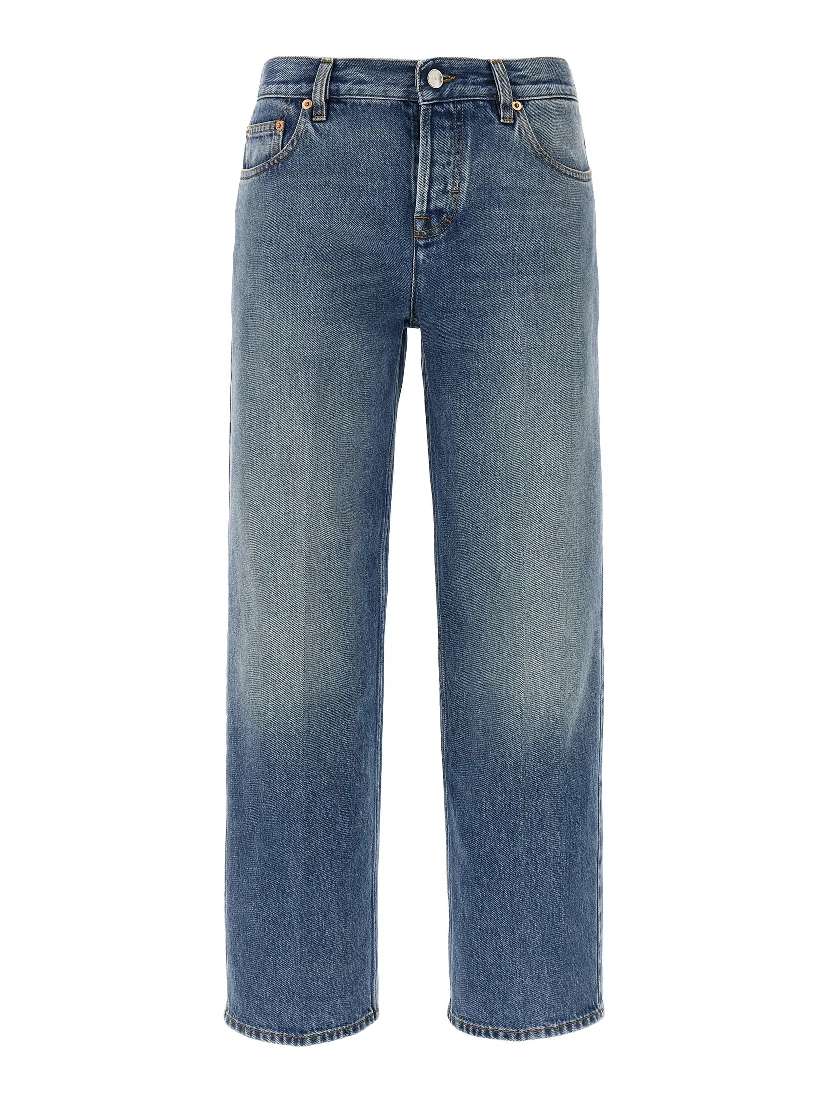 Blue Cotton Straight-Leg Jeans