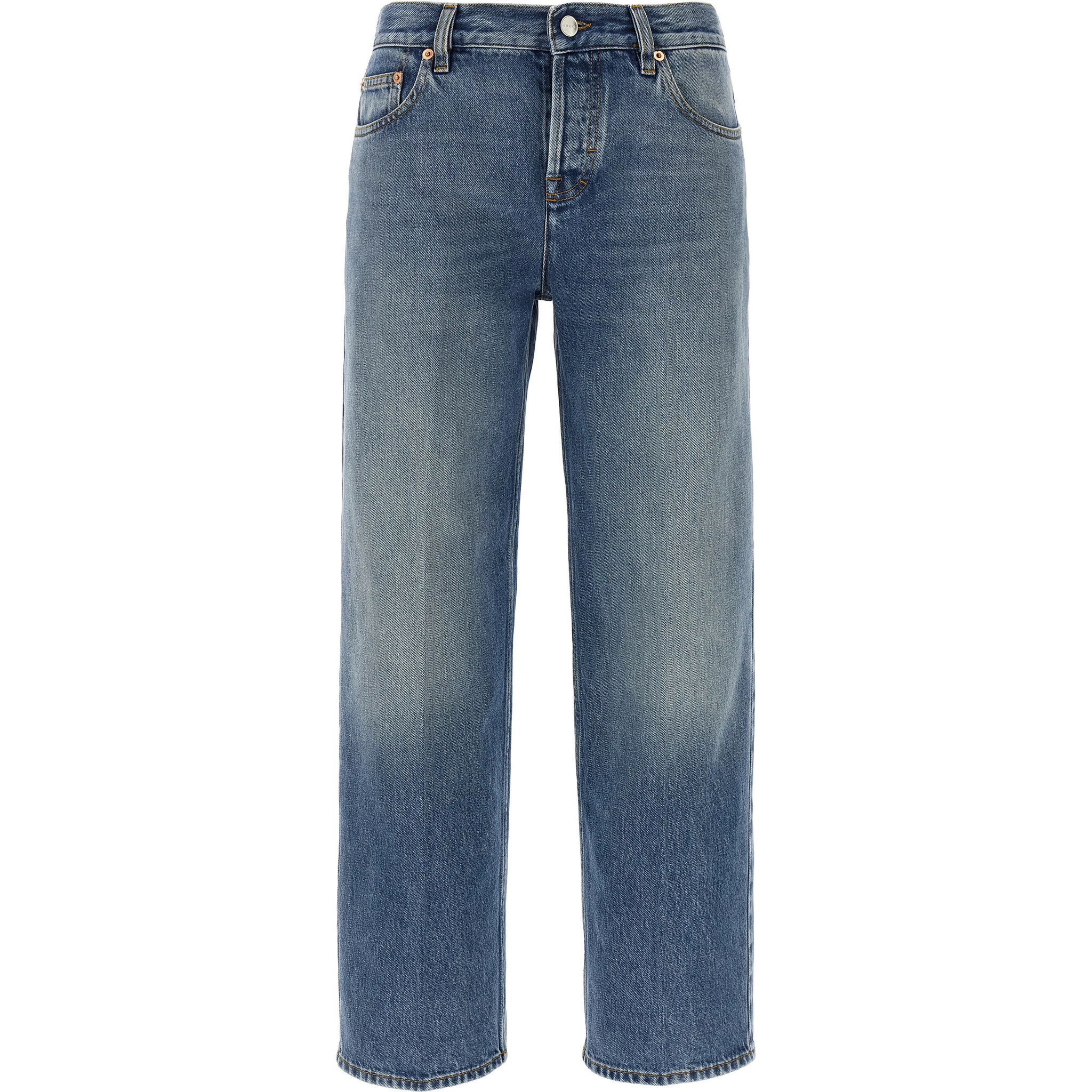 Blue Cotton Straight-Leg Jeans