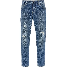 Blue Cotton Straight-Leg Jeans