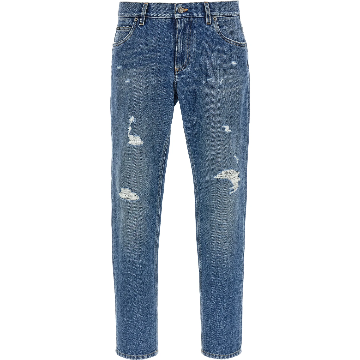 Blue Cotton Straight-Leg Jeans