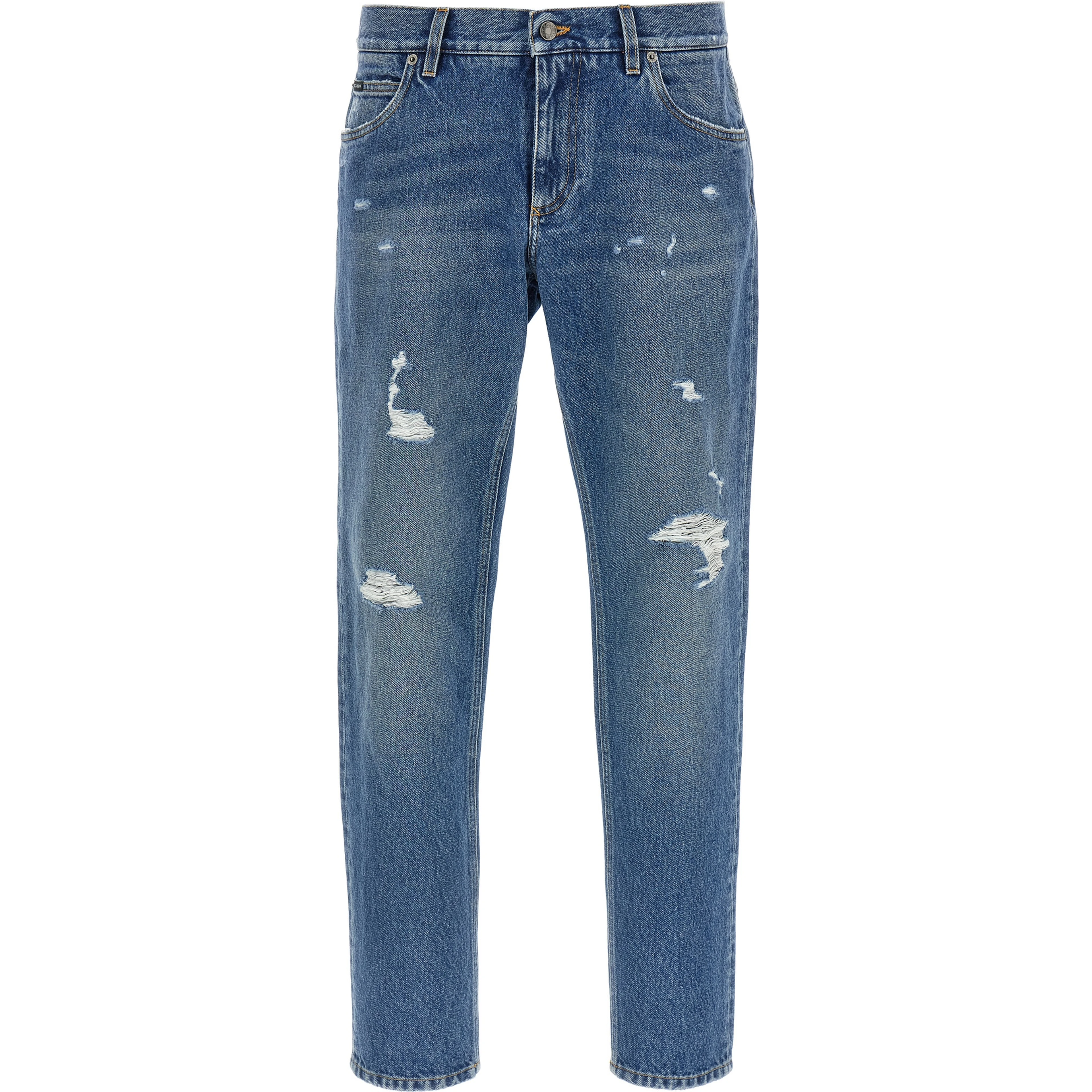 Blue Cotton Straight-Leg Jeans