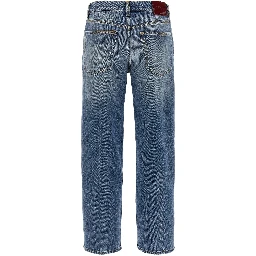 Blue Cotton Straight-Leg Jeans