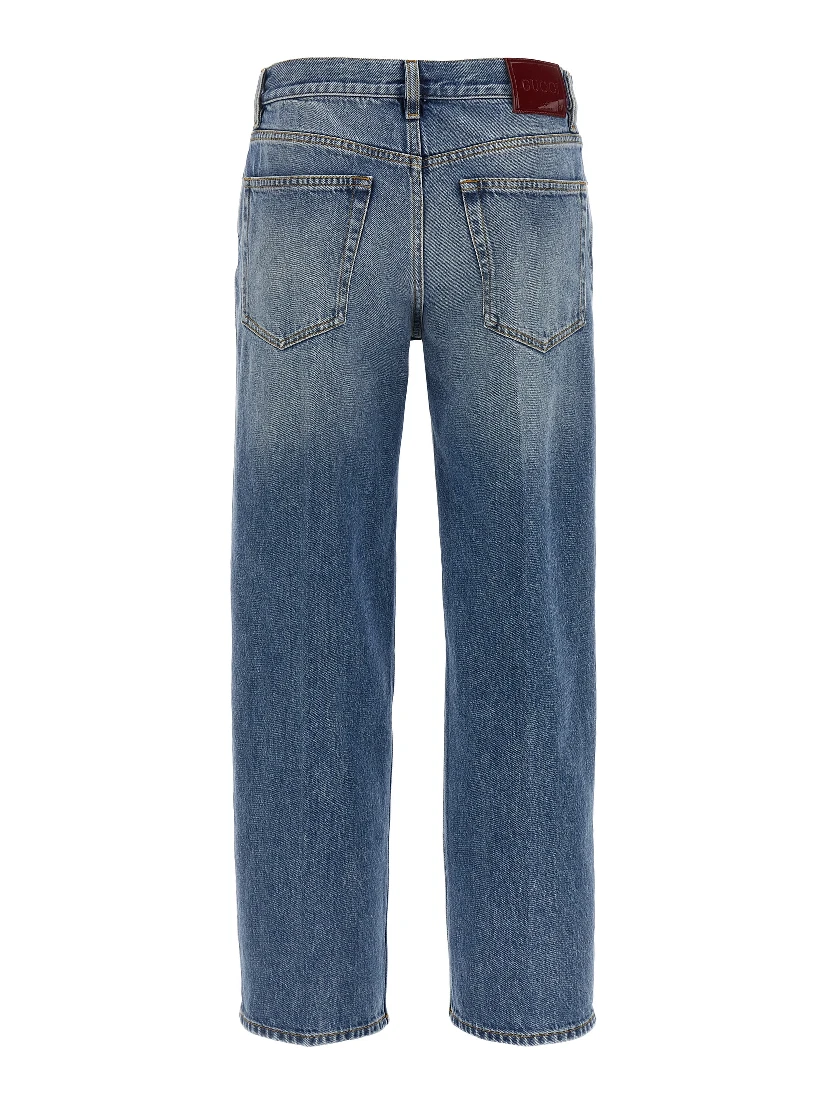 Blue Cotton Straight-Leg Jeans